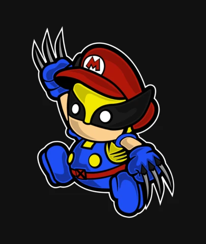 Mario Wolverine Pop Culture T-Shirt Design Template