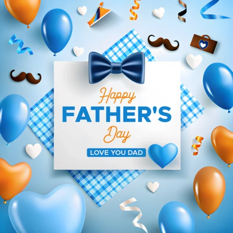 Festive Father's Day Design Template with Balloons and Bows
