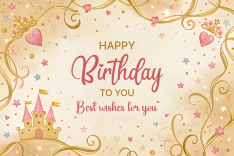 Whimsical Birthday Design Template with Castle and Stars