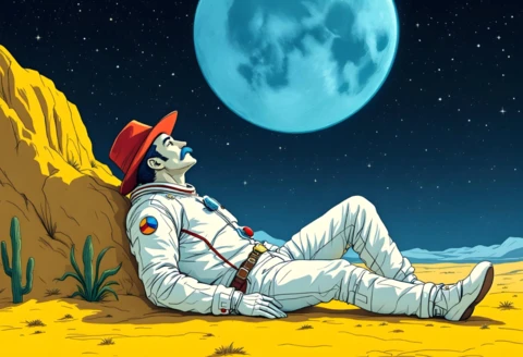 Cosmic Adventure Design Template: Astronaut in Desert Landscape