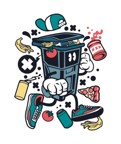 Trash Can Cartoon Character T-Shirt Design Template