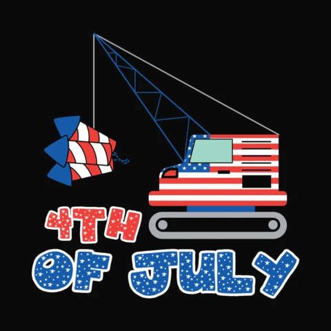 Modelo de design de camiseta de caminhão de construção do 4 de julho