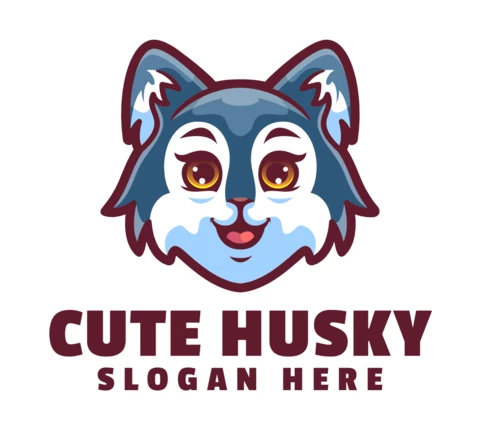 Cute Husky Dog Logo Design Template