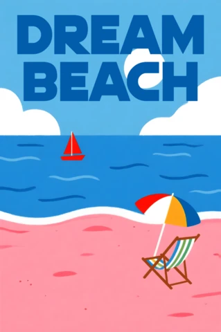 Beach Vacation Design Template for Retro Flat Summer Posters