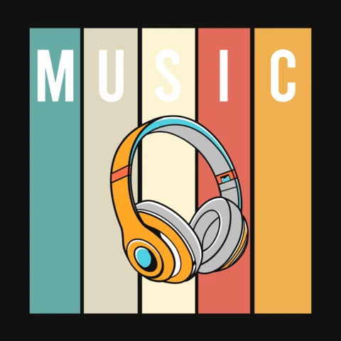 Auriculares música vintage camiseta plantilla de diseño