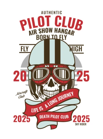 Plantilla de diseño de camiseta de calavera de club de pilotos