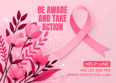 Plantilla de diseño de conciencia floral con cinta rosa para campañas de concienciación.