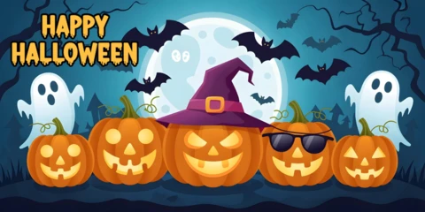 Halloween-Friedhof, mondbeschienene Streiche, gruselige Begleiter & verdrehte Schatten YouTube-Cover-Design-Vorlage