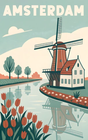 Amsterdam Vintage Illustration Design Template for Posters