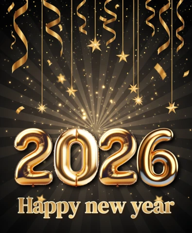 New Year Celebration Design Template with 2026 Balloons and Festive Elements for Party Invitations