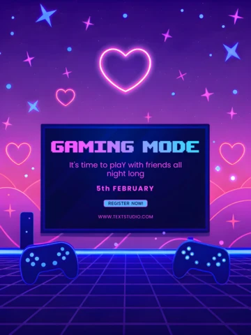 Cute Retrowave Neon Gaming Mode Event Template for Flyers