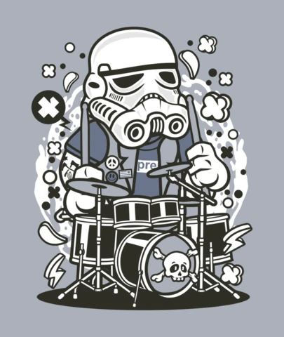 Modello di design per maglietta del personaggio dei cartoni animati Stormtrooper Drummer