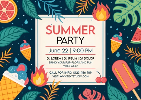 Vibrant Summer Party Design Template with Tropical Elements