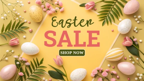Easter Sale Design Template with Floral and Pastel Elements