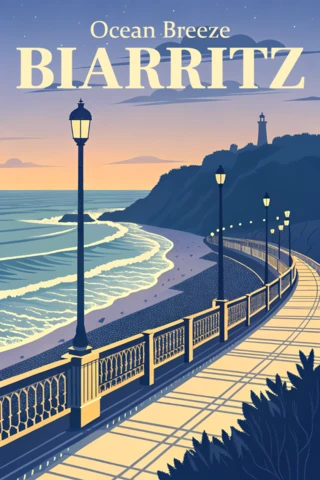 Ocean Breeze Biarritz Vintage Design Template for Posters