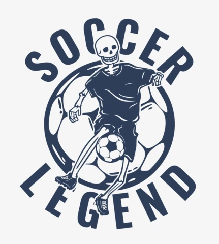 Skeleton Playing Soccer Vintage T-shirt Design Template