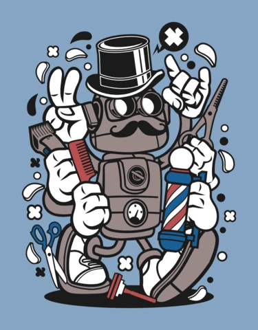 Barber Robot Cartoon Character T-shirt Design Template