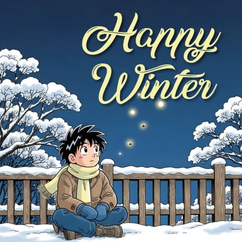 Modelo de design de inverno encantado para cartões de saudação com ilustração de personagem brincalhão.