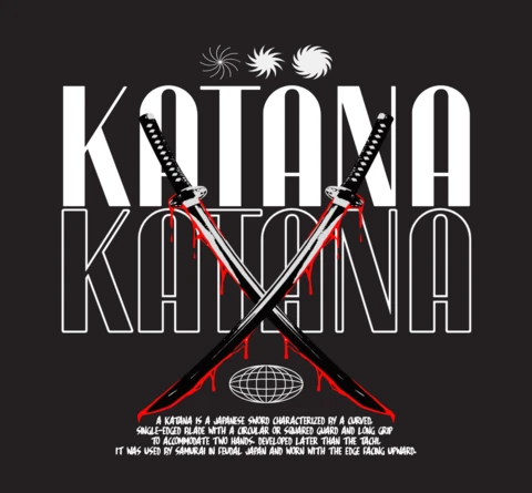 Katana Crossed Japanese Swords with Blood Drip T-Shirt Design Template