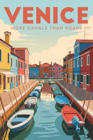Illustrazione del canale di Venezia, modello di design per poster di viaggio