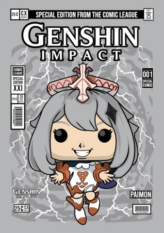Paimon Genshin Impact Zeichentrickfigur Magazin Cover Design-Vorlage
