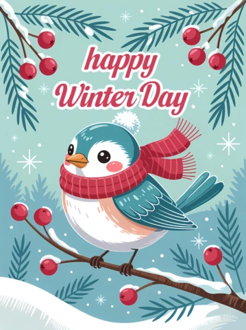 Winter Bird Design Template for Holiday Greeting Cards