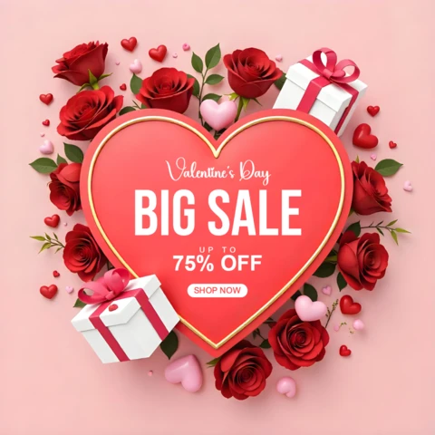 Valentine's Day Sale Design Heart And Gifts Template - Advertising Post
