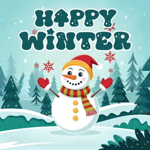 Plantilla de diseño de muñeco de nieve feliz para tarjetas de felicitación navideñas