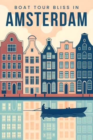 Amsterdam Boat Tour Design Template with Vintage Style Cityscape for Travel Posters
