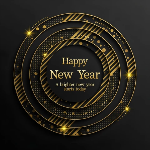 Template elegante per la celebrazione del nuovo anno con design circolare dorato per biglietti di auguri