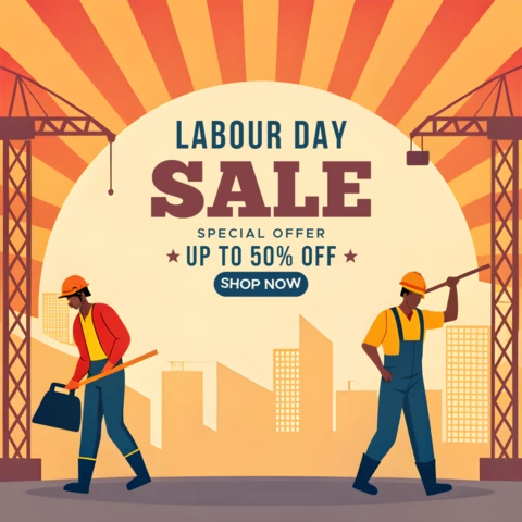 Modèle de vente pour la fête du travail : design audacieux et coloré pour les campagnes promotionnelles