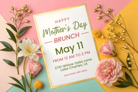 Elegant Mother's Day Brunch Invitation Template Design with Floral Accents