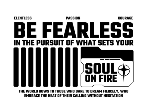 T-shirt design template avec typographie audacieuse "Âme en feu" et symbole de boussole & citation de passion