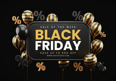 Elegant Black Friday Sale Design Dark Background with Gold Accents and Celebration Elements Template for Promotional Flyers