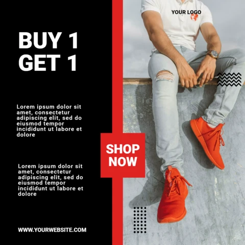 Compre 1 e leve 1 oferta de venda de tênis streetwear modelo de design de postagem do Instagram