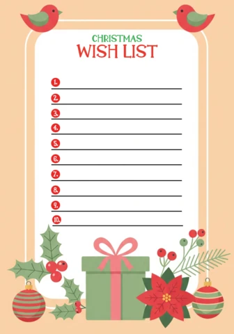 Holiday Wish List Template Christmas Stationery with Red-Green Accents and Cozy Winter Decor
