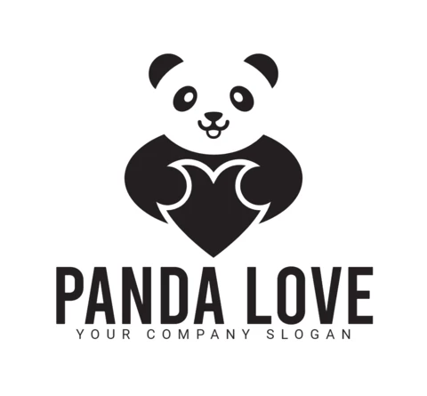 Cute Panda Love Logo Design Template