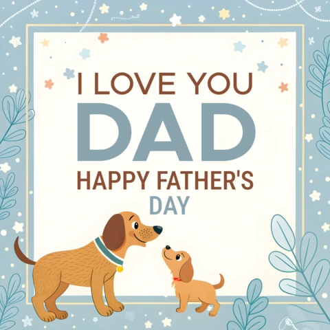 Cute Dogs for Happy Father's Day Wishes with Childish Design