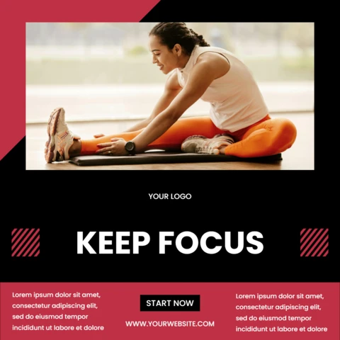 Keep Focus Gym Promotional Social Media Post Design Template