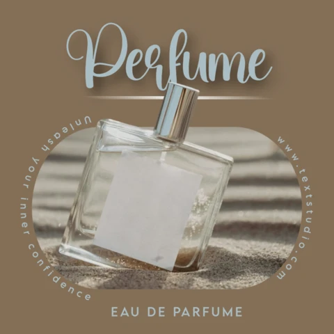 Diseño de publicación de Instagram para promoción de productos de perfumería minimalista en tonos marrones y grises