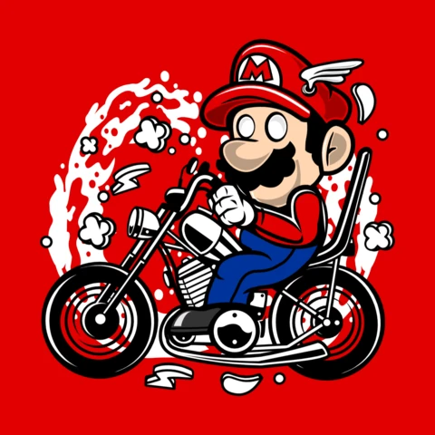 Mario Chopper Rider Cartoon Character T-Shirt Design Template