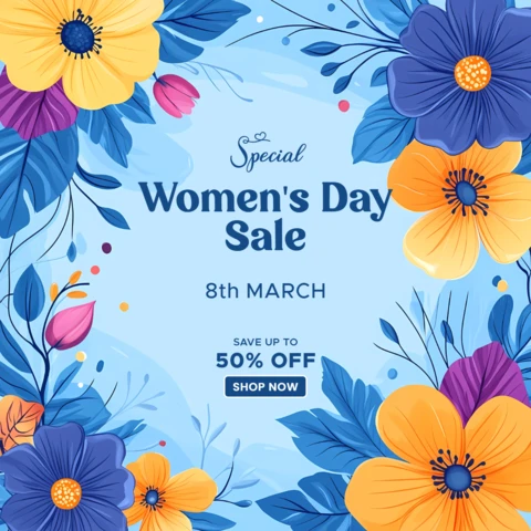 Editable Women's Day Sale Template Design with Floral Elements