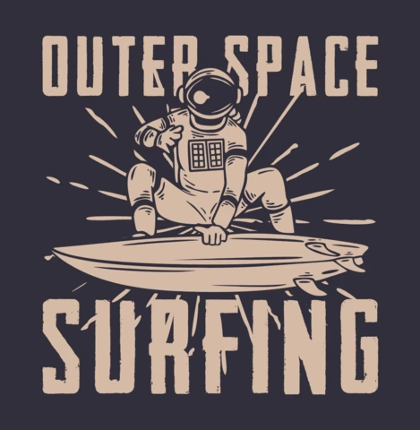 Modèle de conception de t-shirt vintage astronaute surfant