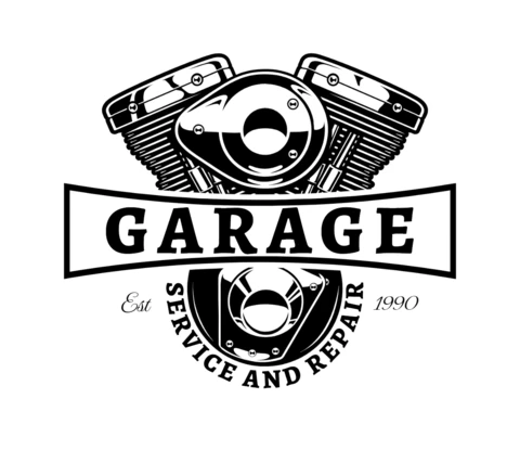 Monochrome Engine Of Motorcycle Garage T-Shirt Design Template