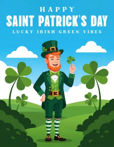 Saint Patrick's Day Design Template with Cheerful Leprechaun for Festive Greeting Cards
