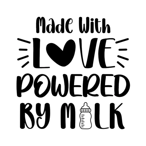 Modèle de t-shirt pour bébé "Made with love powered by milk" (fait avec amour et alimenté par du lait)