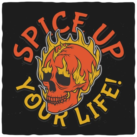 Würzen sie ihr leben schädel auf feuer t-shirt design vorlage