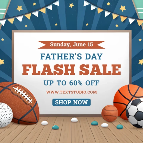 Playful Sports-Themed Flash Sale Design Template for Athletic Father's Day Promotions