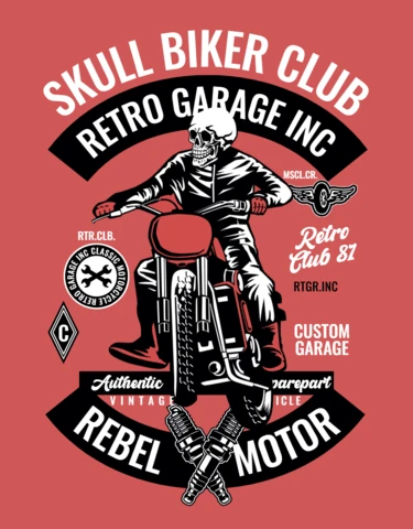 Skull Biker Club Retro Garage Vintage T-shirt Design Template