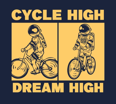 Modèle de conception de t-shirt vintage à vélo astronaute